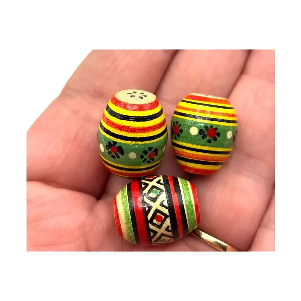 Wooden Easter Eggs (3) hand-painted With Basket Pysanky Ukrainian Folk Art Decor